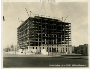View of Bronx County building under construction. Beams are visible as facade hasnot yet been installed.