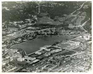 Image of an aerial photograph of the Jerome Park Reservoir and surrounding areas.