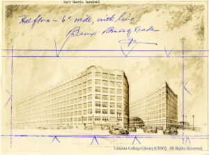 Image of large factory buildings and 1920s-era cars.
