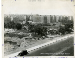 View of the excavation site of the Bronx County Building amd Court on Mott Ave. (now Grand Concourse).