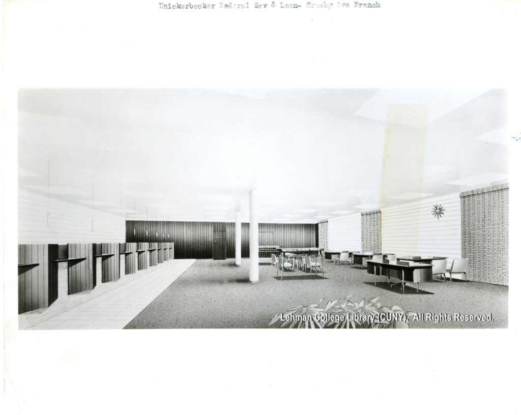 Image of an architectural rendering of the interior of a bank branch.